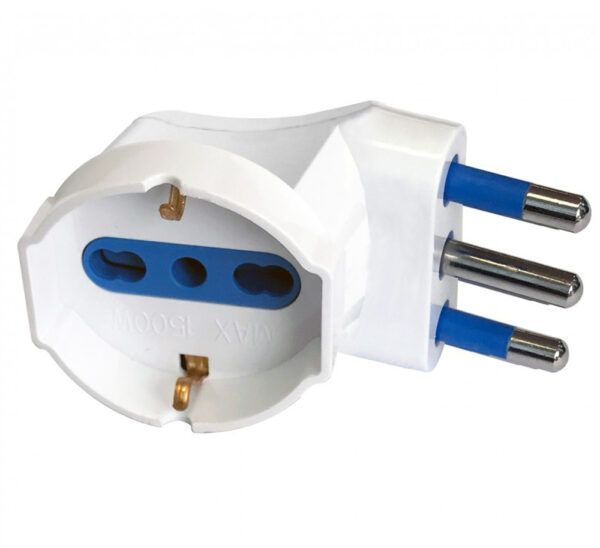 Adattatore spina 16A prese bipasso/Schuko 90° Bianco