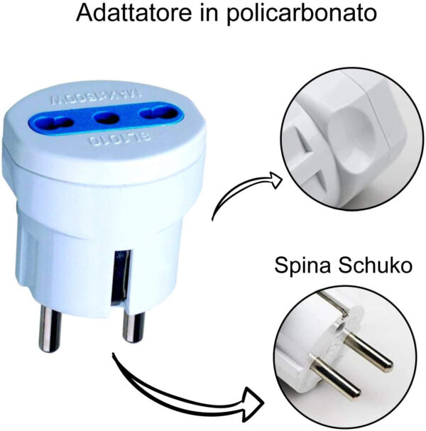Adattatore spina Schuko a presa 10/16A Bianco - immagine 6