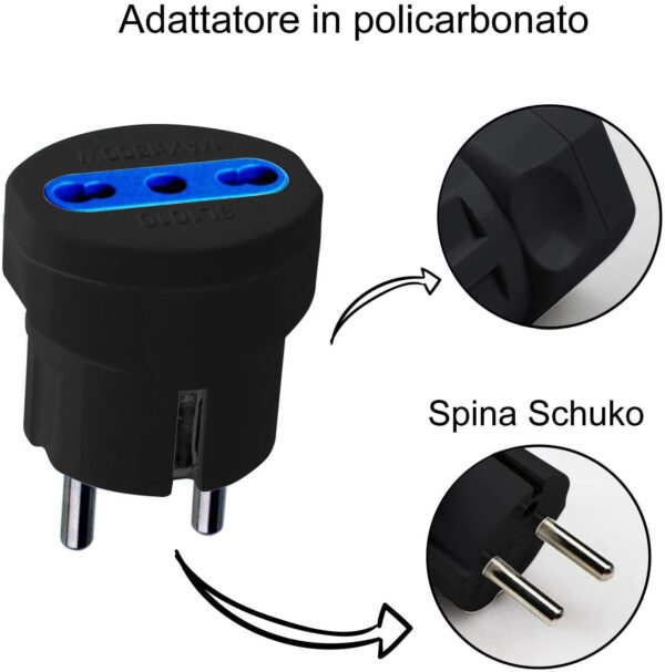 Adattatore spina Schuko a presa 10/16A Nero - immagine 4