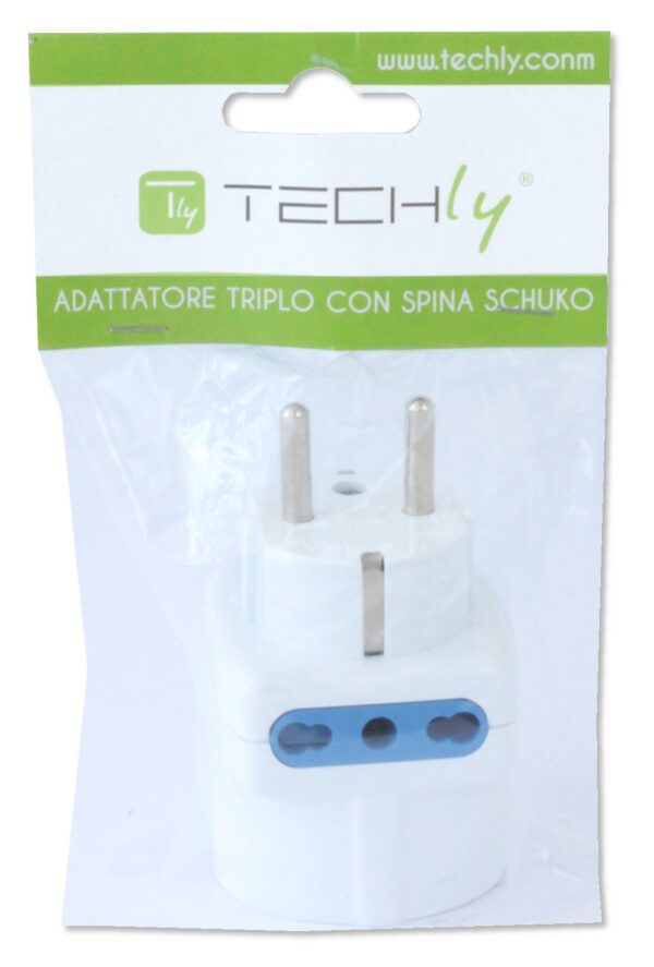 Adattatore Triplo Spina Schuko a Prese Bipasso con Schuko Bianco - immagine 2