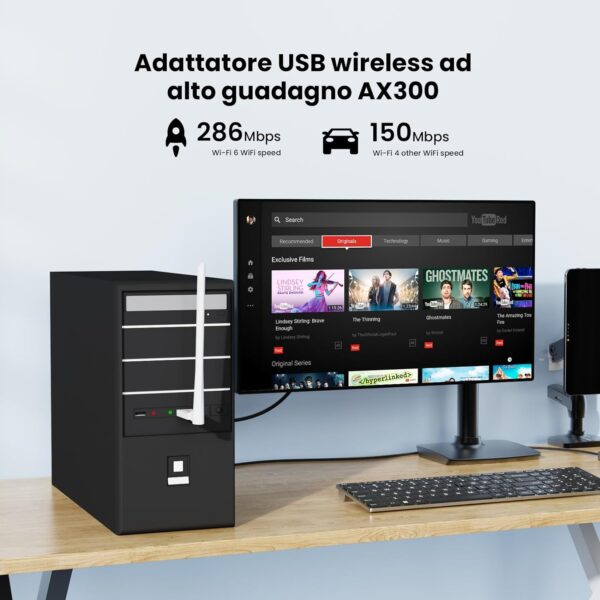 Adattatore USB Wireless Wi-Fi 6 ad Alto Guadagno 2.4G/286Mbps, U2 V5.0 - immagine 5