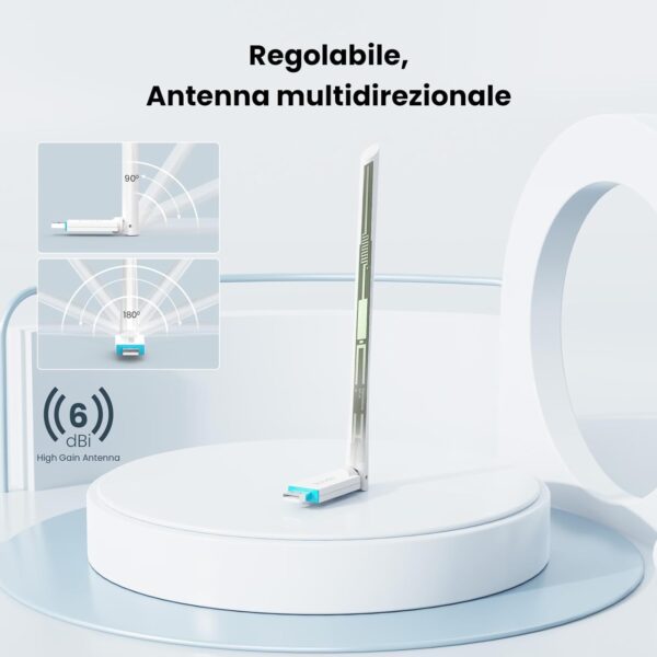 Adattatore USB Wireless Wi-Fi 6 ad Alto Guadagno 2.4G/286Mbps, U2 V5.0 - immagine 3