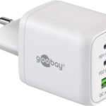 Nano Caricatore Alimentatore GaN 2xUSB-C™ (PD) + USB-A (QC) da Muro 65W Bianco
