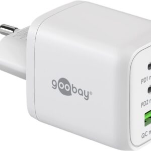 Nano Caricatore Alimentatore GaN 2xUSB-C™ (PD) + USB-A (QC) da Muro 65W Bianco