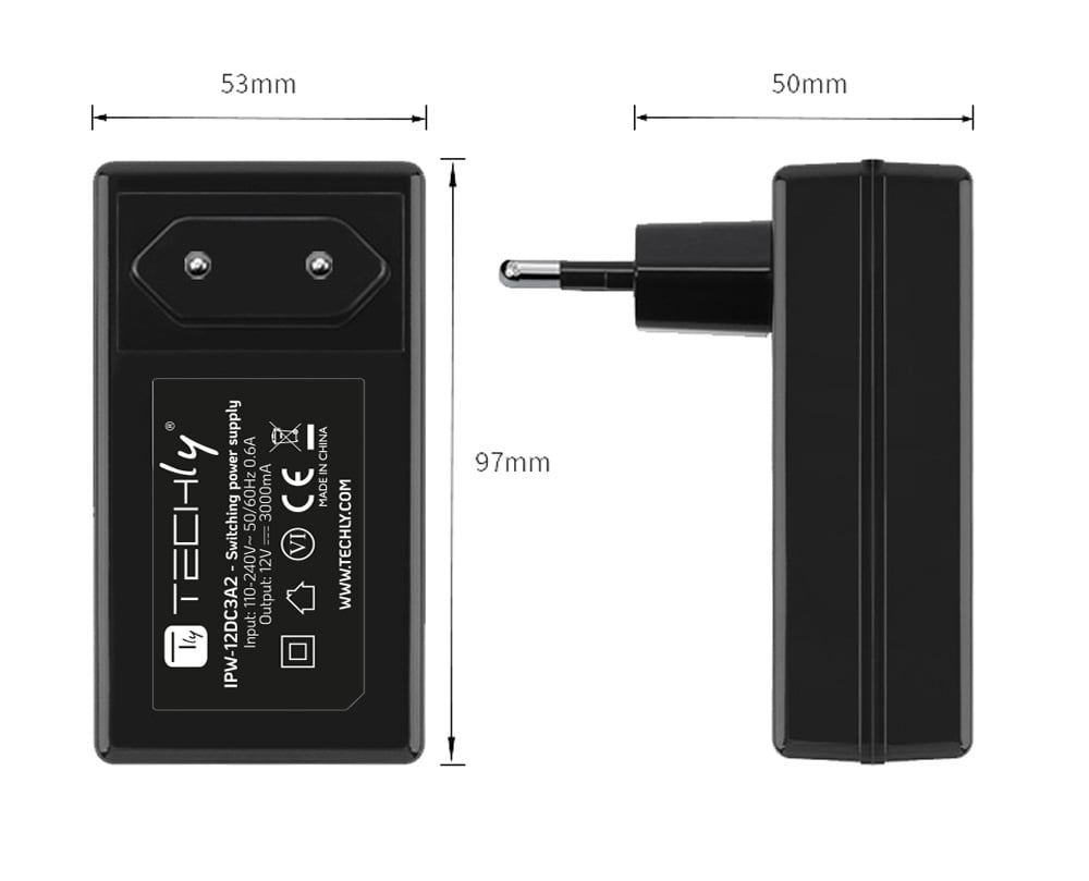 Alimentatore Switching 12V 3000mA Plug 5.5 x 2.5 mm Nero - immagine 3