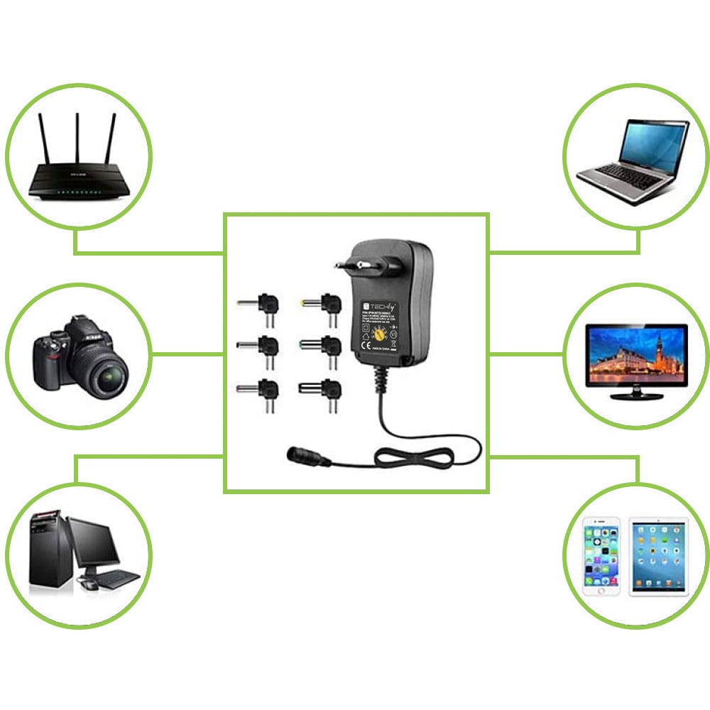Alimentatore Universale Regolabile 12W AC/DC 3V-12V 1000 mA con 6 Spine DC Porta USB 1A - immagine 5