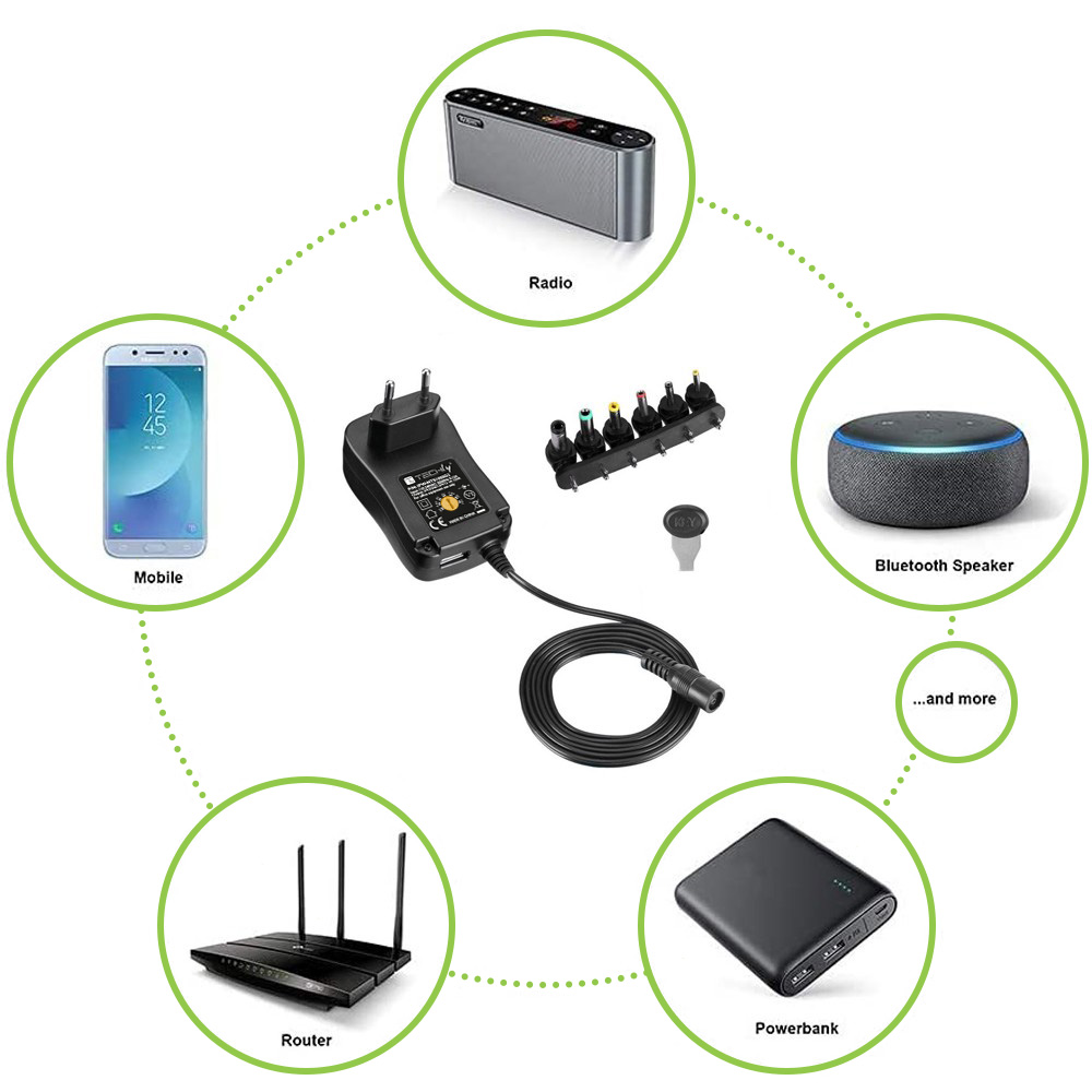 Alimentatore Universale Regolabile 12W AC/DC 3V-12V 1000 mA con 6 Spine DC Porta USB 1A - immagine 10