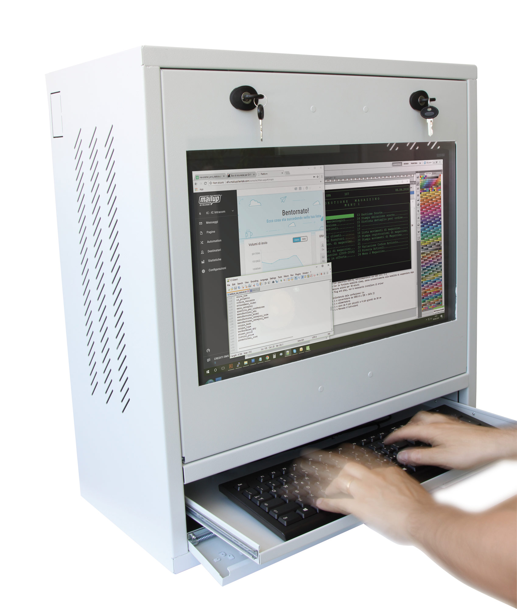 Armadio di sicurezza per PC, monitor LCD e tastiera Grigio - immagine 3