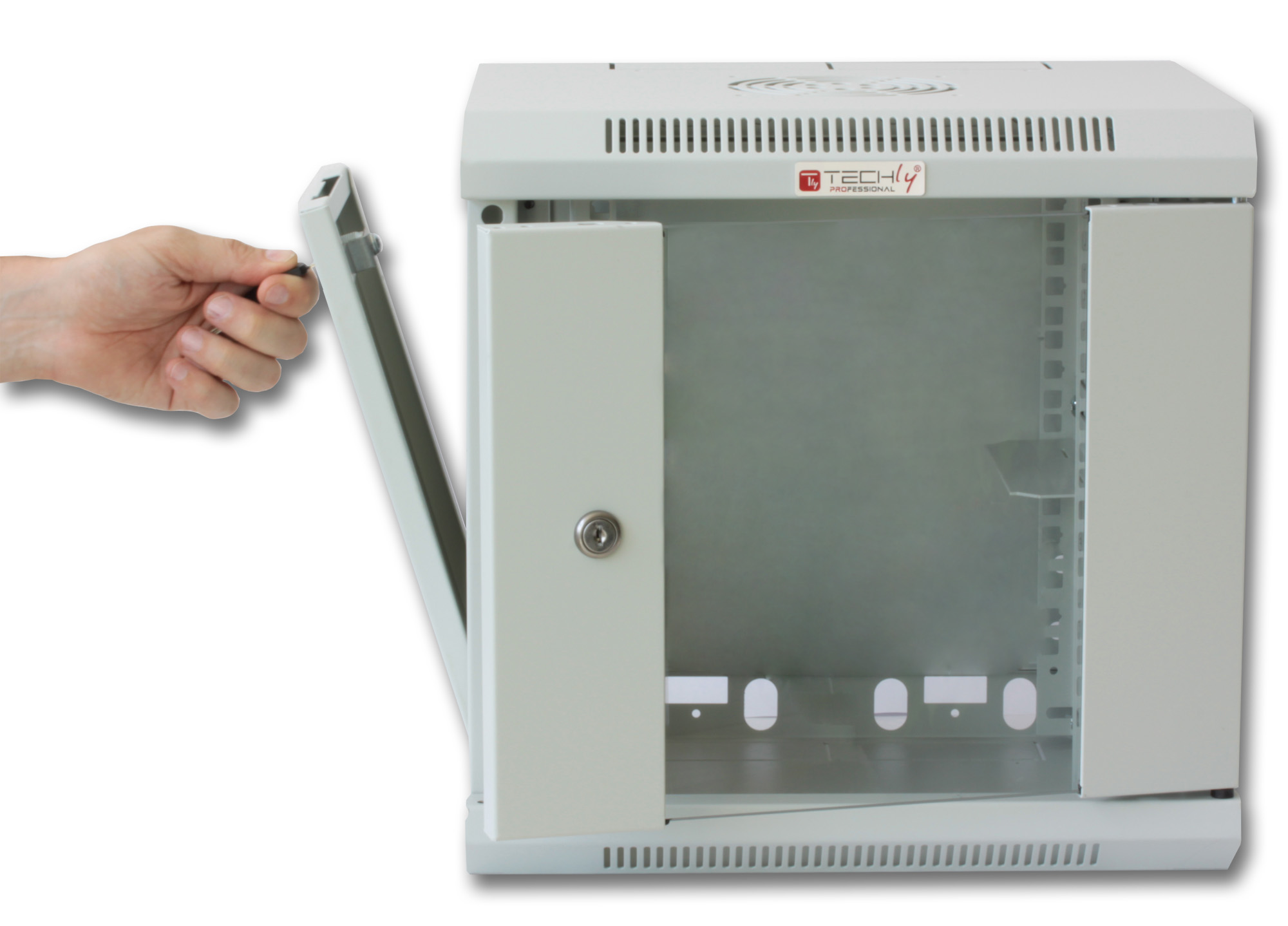 Armadio Rack 10'' a muro 9 unità con pannelli asportabili Grigio prof. 300 mm - immagine 6