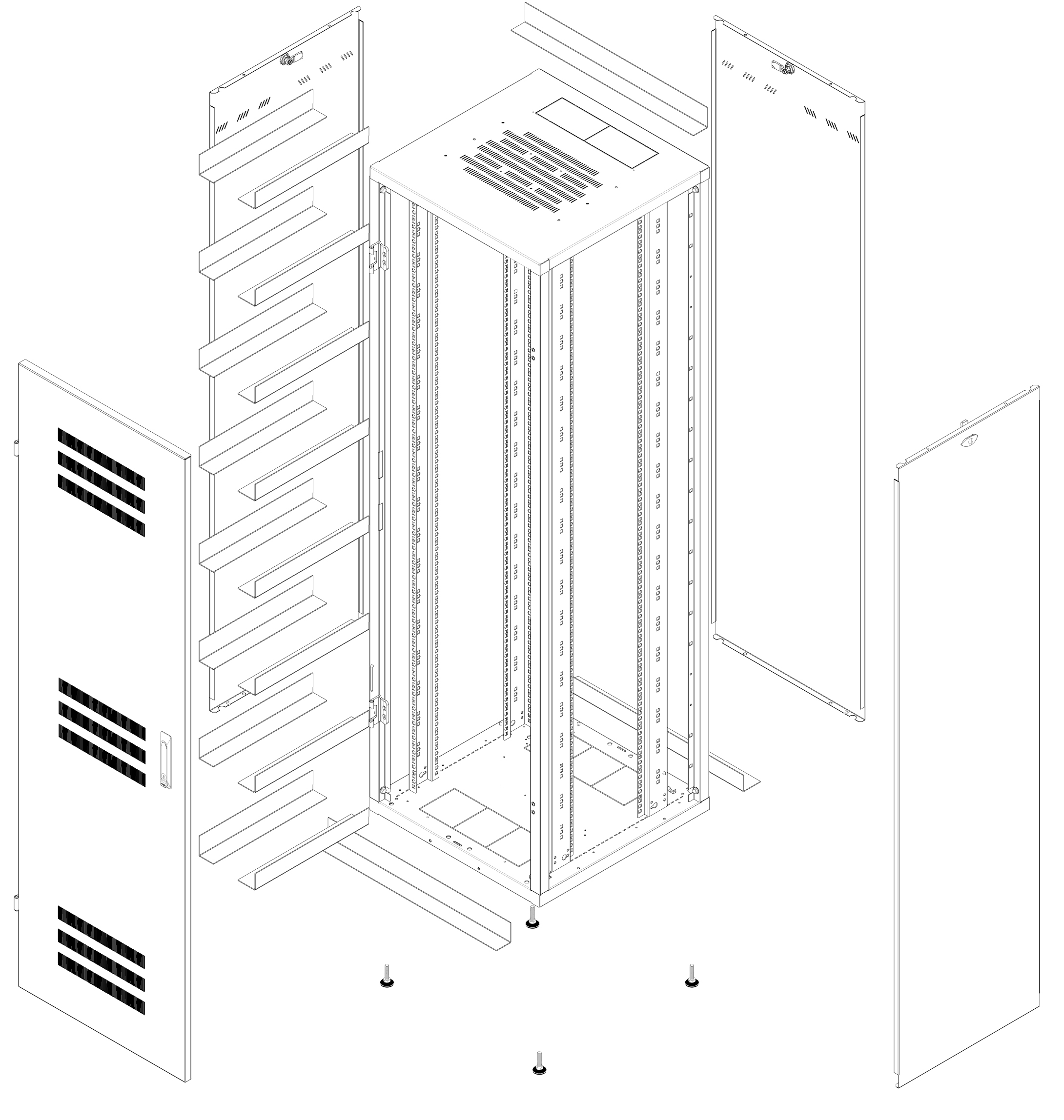 Armadio Rack 19'' 600x600 20U per Batterie Fotovoltaico Nero - immagine 2