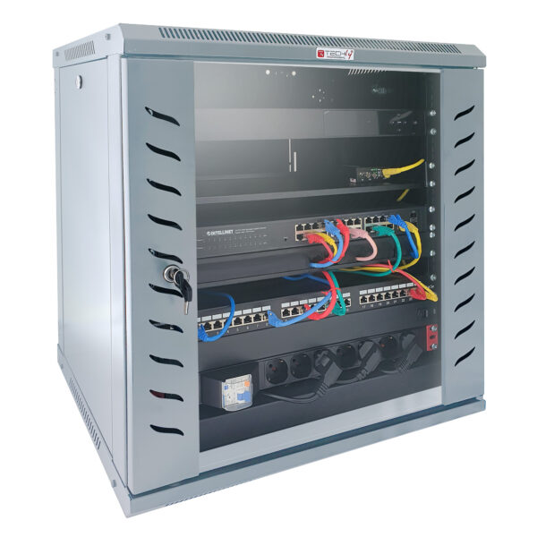 Armadio Rack 19'' a Muro 12 Unità P.600 mm Flat Pack Grigio