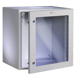 Armadio Rack 19'' a muro 13U grigio IP65 porta vetro prof. 400 mm