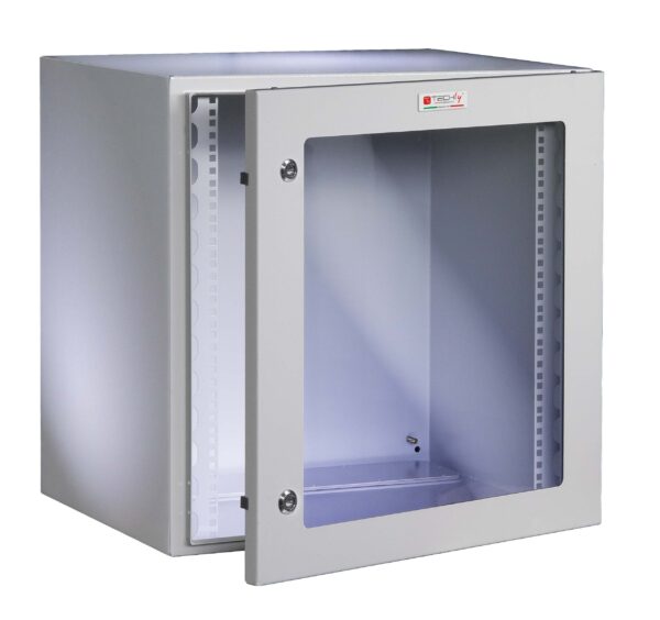 Armadio Rack 19'' a muro 13U grigio IP65 porta vetro prof. 400 mm
