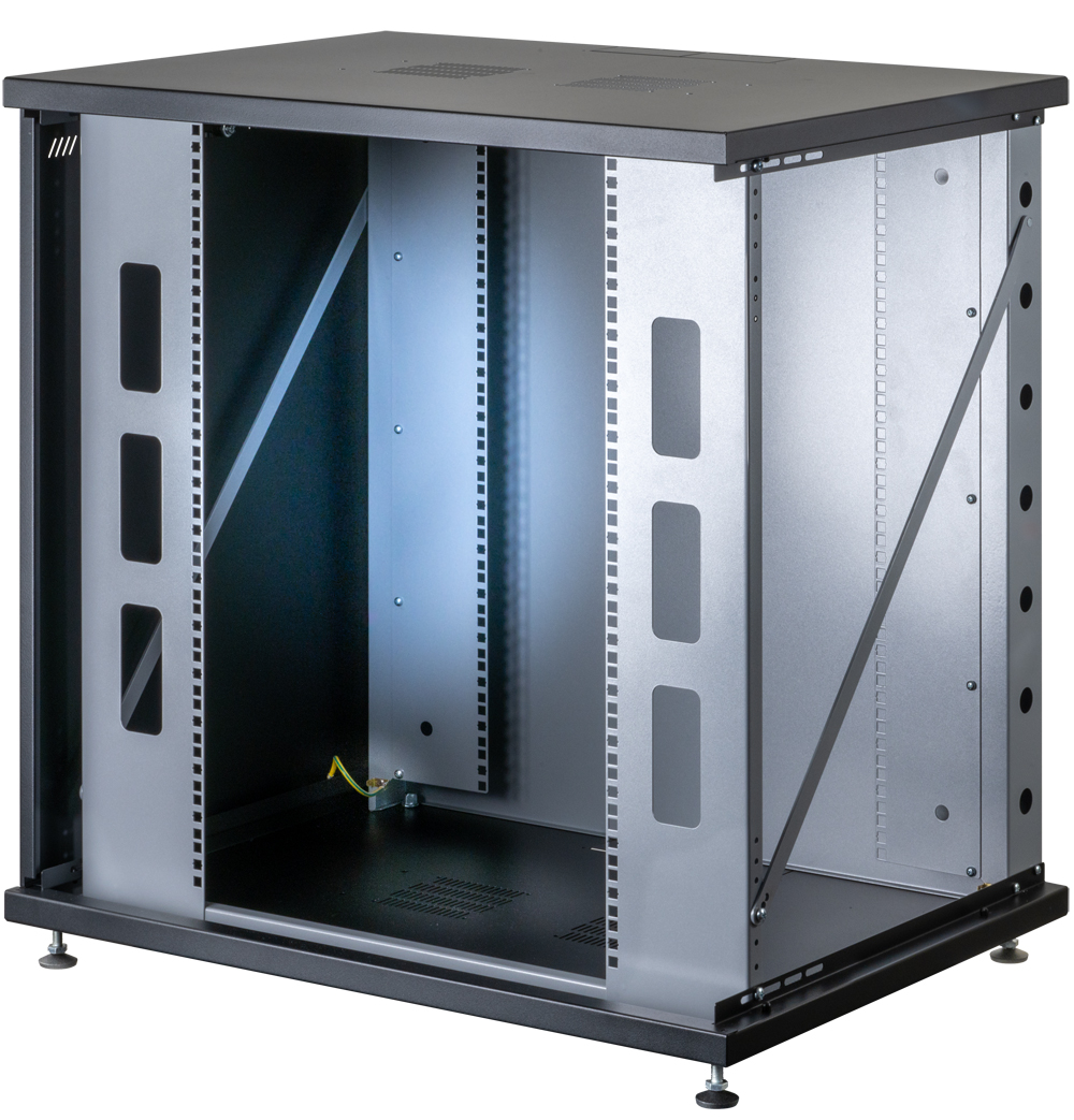 Armadio Rack 19'' a Muro 13U P 600mm L 800mm Porta Vetro Nero - immagine 4
