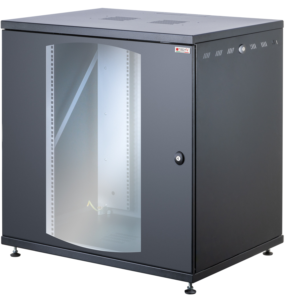 Armadio Rack 19'' a Muro 13U P 600mm L 800mm Porta Vetro Nero - immagine 3