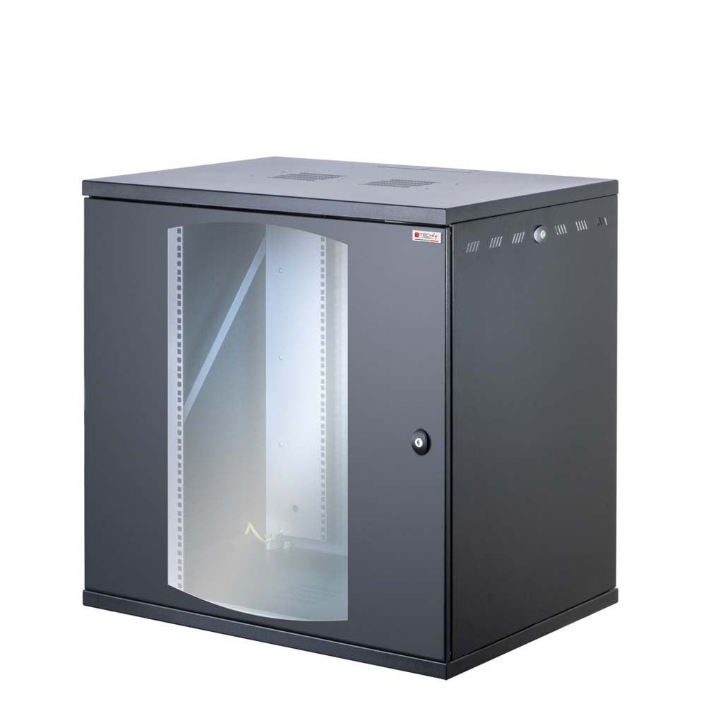 Armadio Rack 19'' a Muro 13U P 600mm L 800mm Porta Vetro Nero - immagine 5