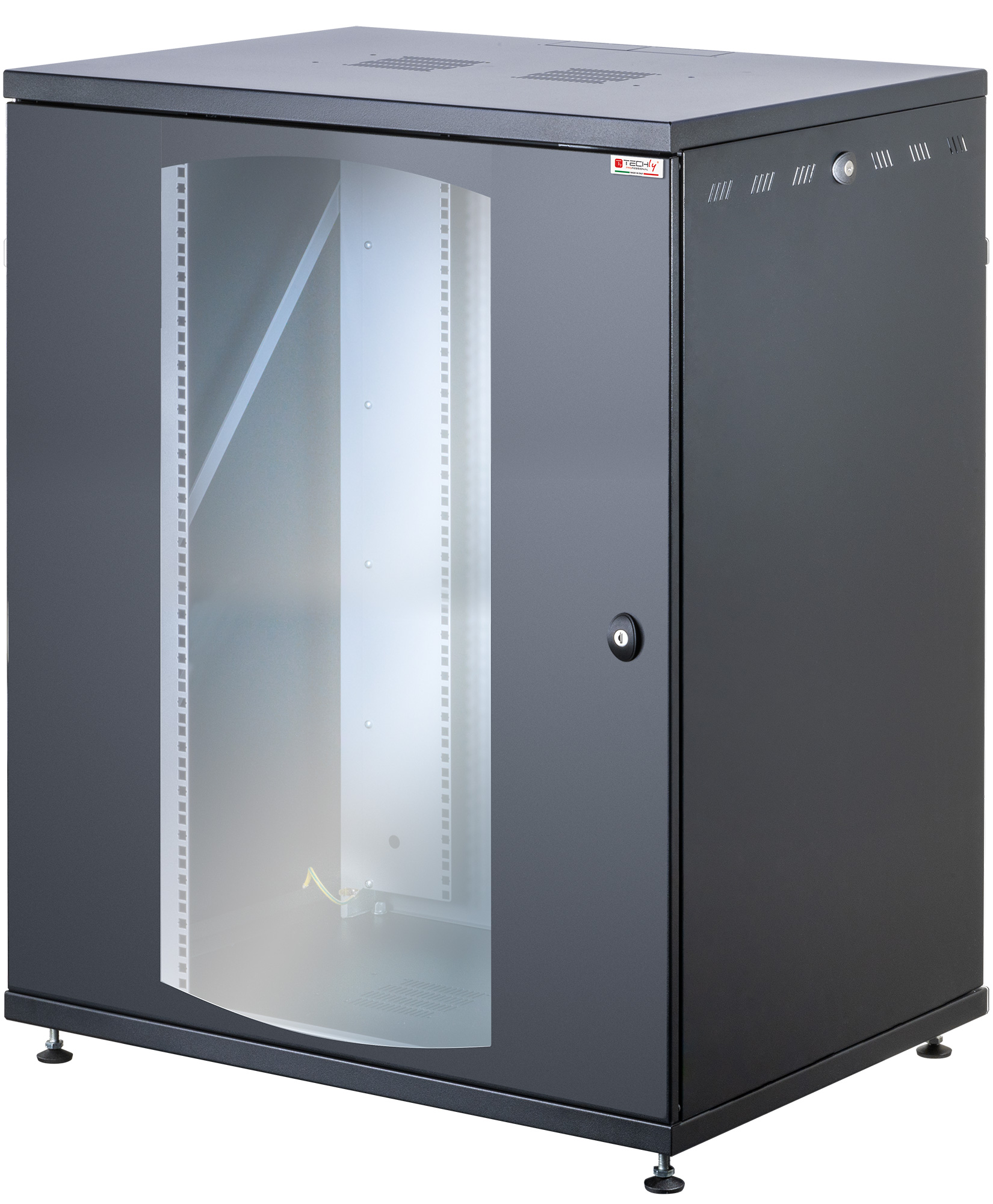 Armadio Rack 19'' a Muro 16U P 600mm L 800mm Porta Vetro Nero - immagine 3