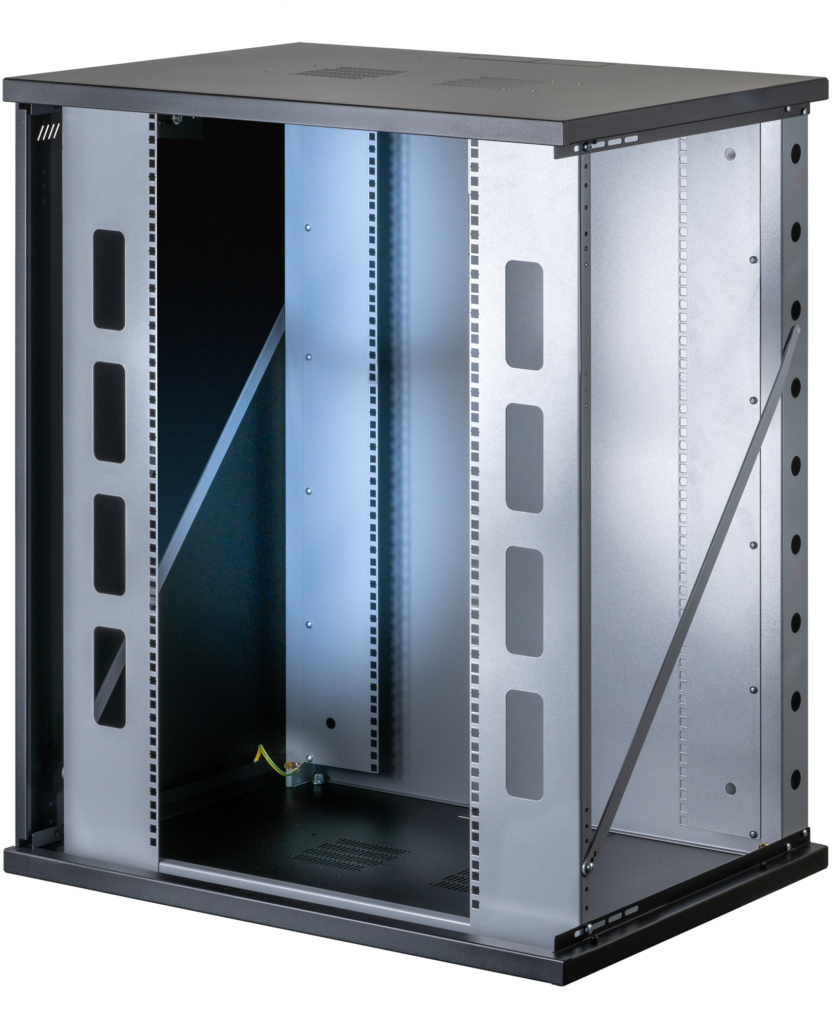 Armadio Rack 19'' a Muro 16U P 600mm L 800mm Porta Vetro Nero - immagine 2