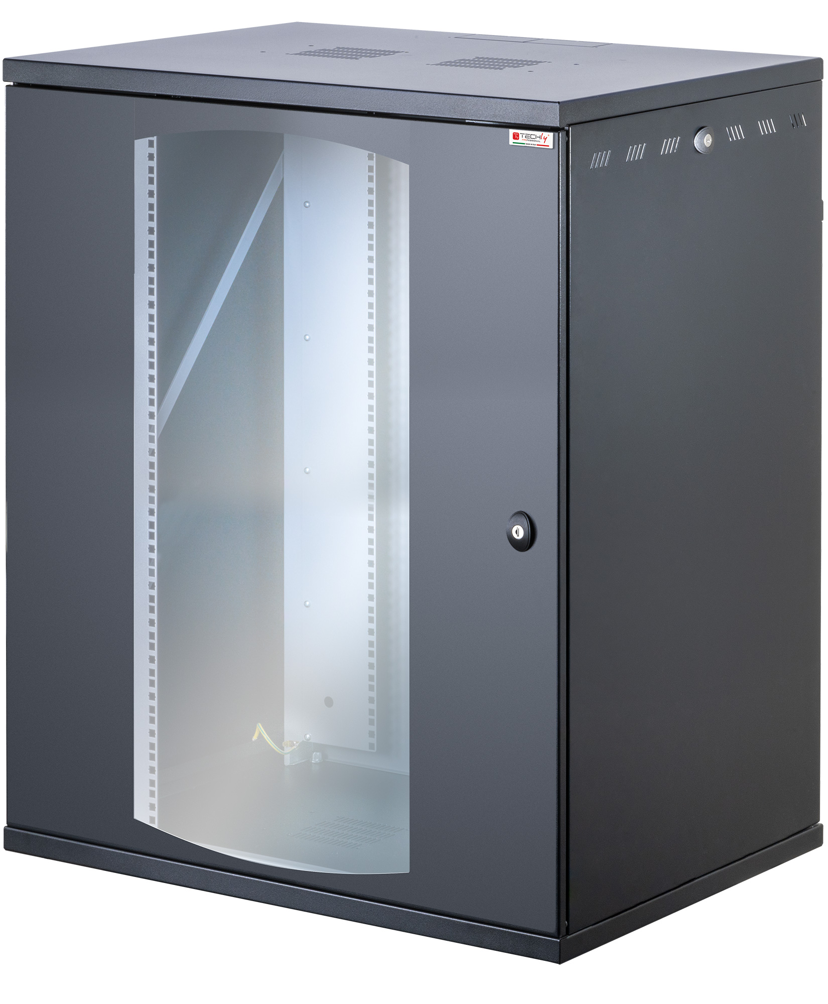 Armadio Rack 19'' a Muro 16U P 600mm L 800mm Porta Vetro Nero