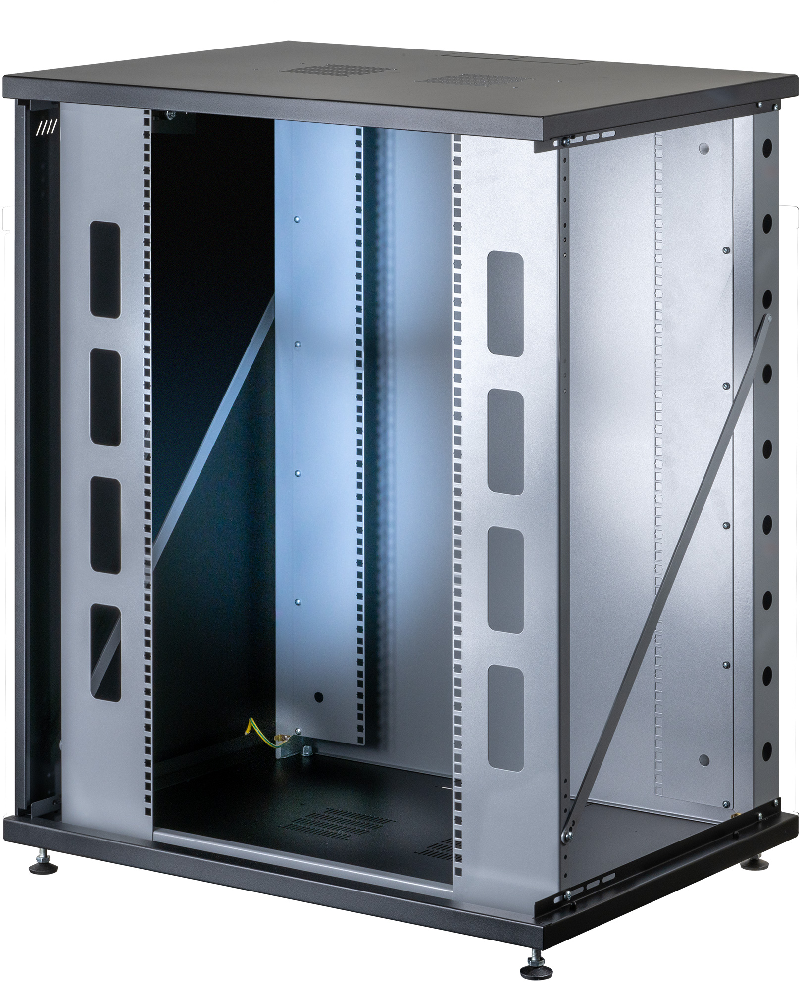 Armadio Rack 19'' a Muro 16U P 600mm L 800mm Porta Vetro Nero - immagine 4