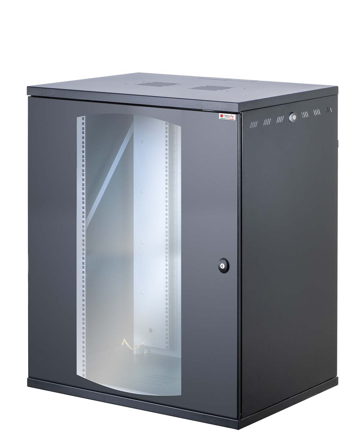 Armadio Rack 19'' a Muro 16U P 600mm L 800mm Porta Vetro Nero - immagine 5