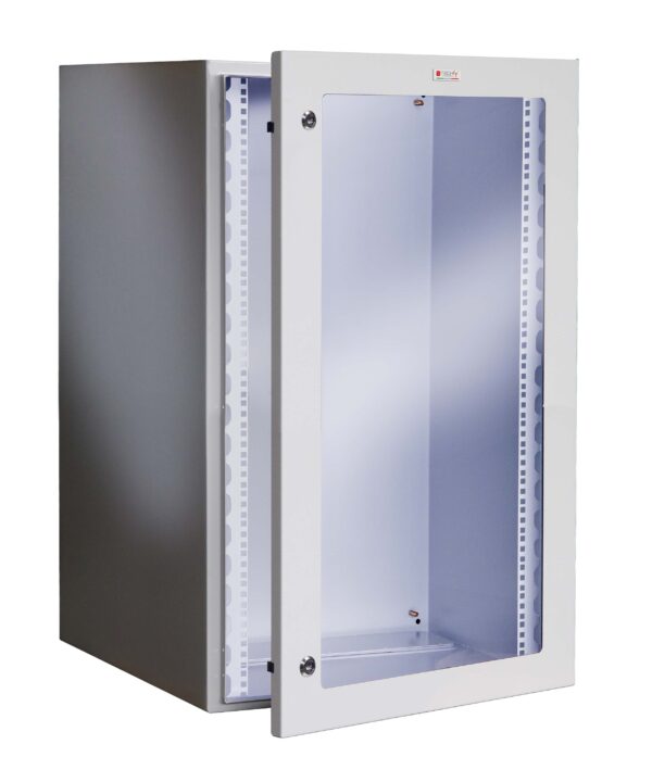Armadio Rack 19'' a muro 17U grigio IP65 porta vetro prof. 600 mm