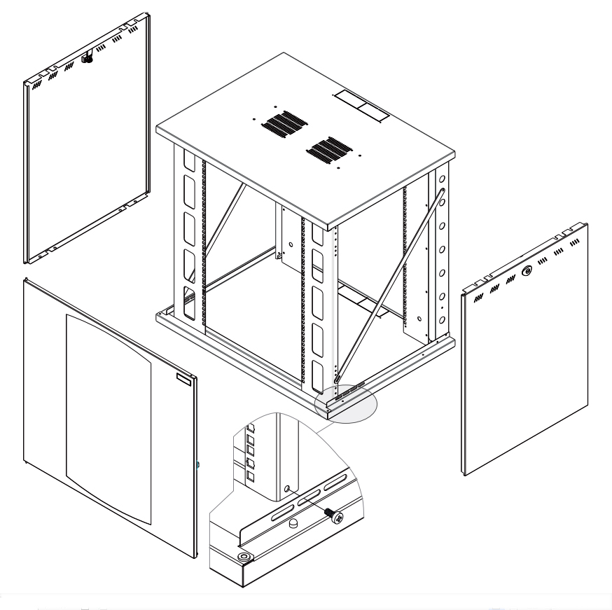 Armadio Rack 19'' a Muro 22U P 600mm L 800mm Porta Vetro Nero - immagine 5