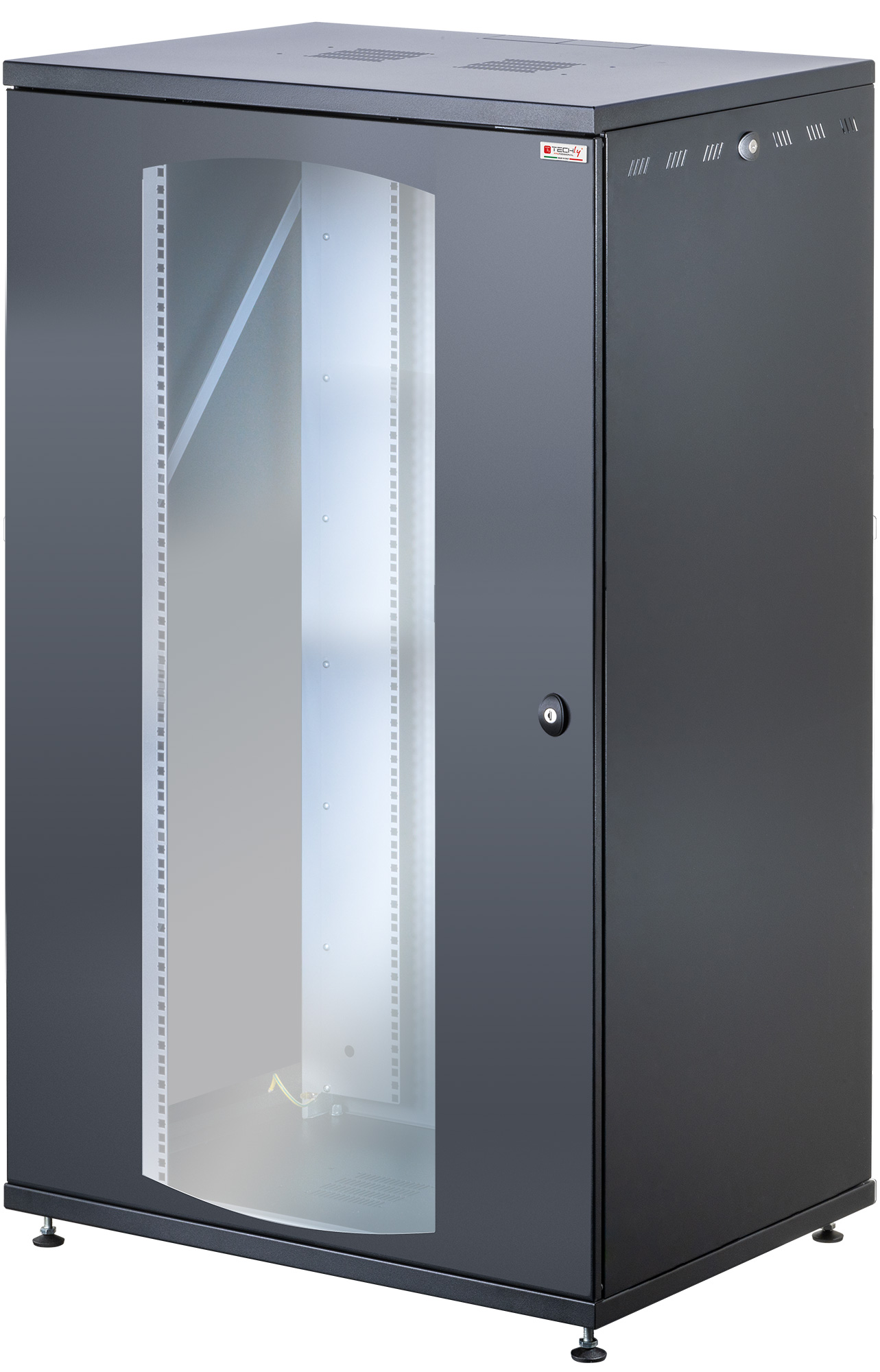 Armadio Rack 19'' a Muro 22U P 600mm L 800mm Porta Vetro Nero - immagine 3