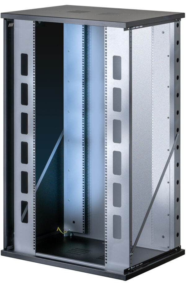 Armadio Rack 19'' a Muro 22U P 600mm L 800mm Porta Vetro Nero - immagine 2