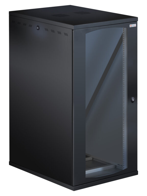 Armadio Rack 19'' a Muro 22U P 800mm L 600mm Porta Vetro Nero