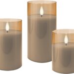 Set di 3 Candele a LED in Vera Cera in Vetro con Timer Oro