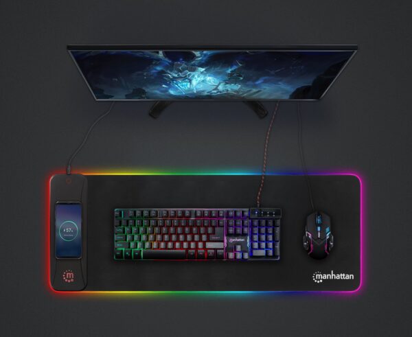 Tappetino Mouse Gaming XXL con LED RGB e Caricatore Wireless 10W