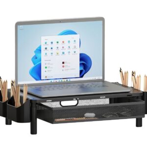 Supporto per Monitor Ergonomico Regolabile a 3 Altezze con Cassetto e Portaoggetti