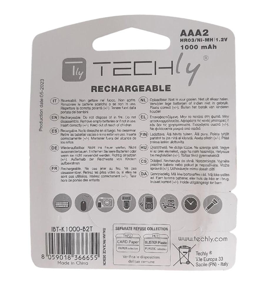 Blister 2 Batterie Ricaricabili Mini Stilo HR03 AAA 1000 mAh - immagine 5