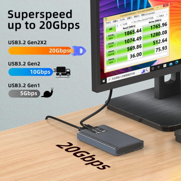 Box Esterno Duplicatore Clone Offline USB3.2 Gen 2x2 USB-C™ M.2 PCIe NVME 20 Gbps - immagine 3