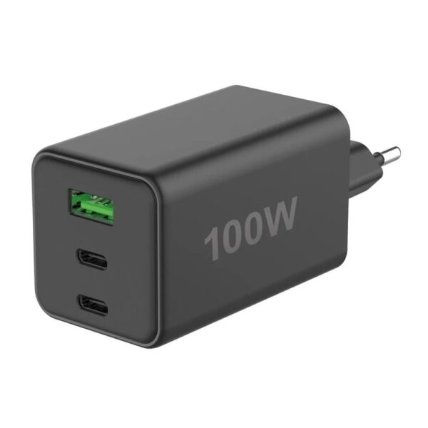 Caricatore Alimentatore GaN 100W 2x USB-C™ 1x USB-A Power Delivery Fast Charger Nero