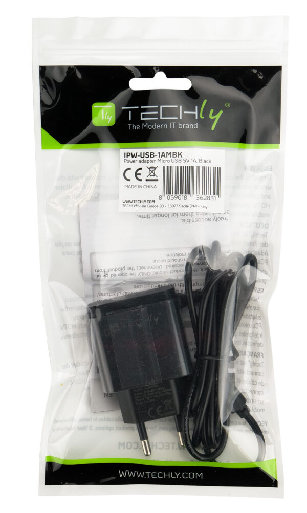 Caricabatterie Alimentatore Micro USB 5V 1A per Smartphone Tablet Nero - immagine 2