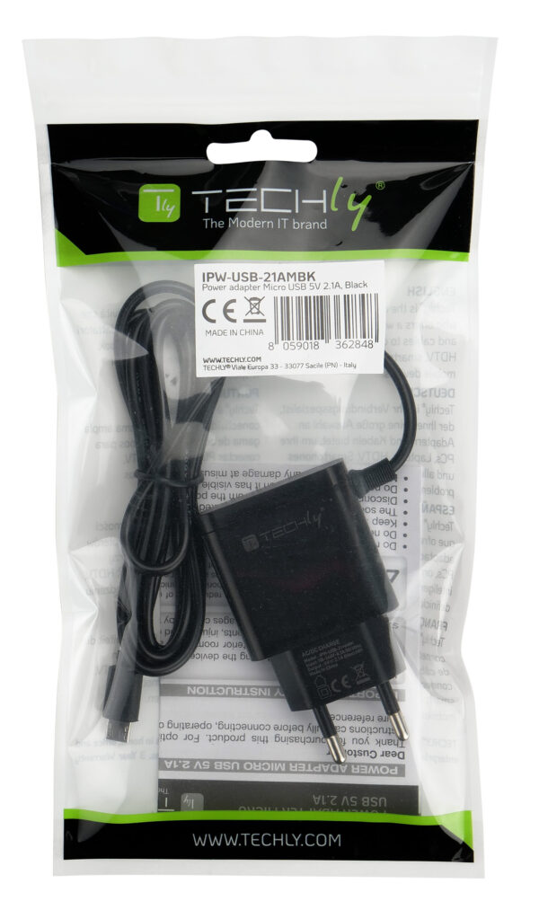 Caricabatterie Alimentatore Micro USB 5V 2.1A per Smartphone Tablet Nero - immagine 2