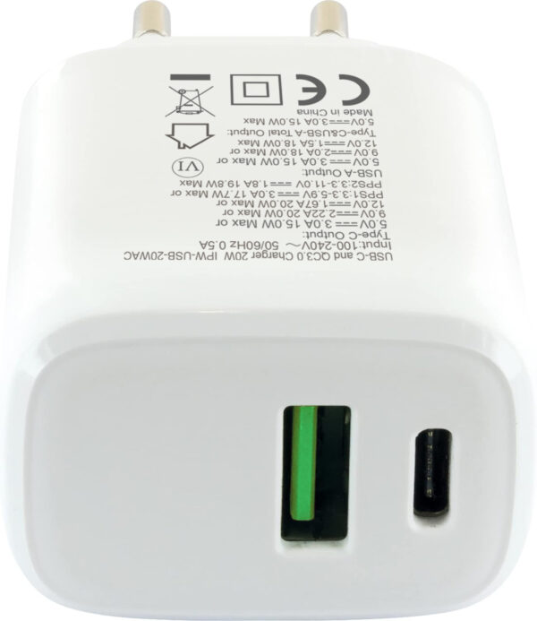 Caricatore Alimentatore USB-C™ 20W e USB-A 18W da Muro - immagine 10
