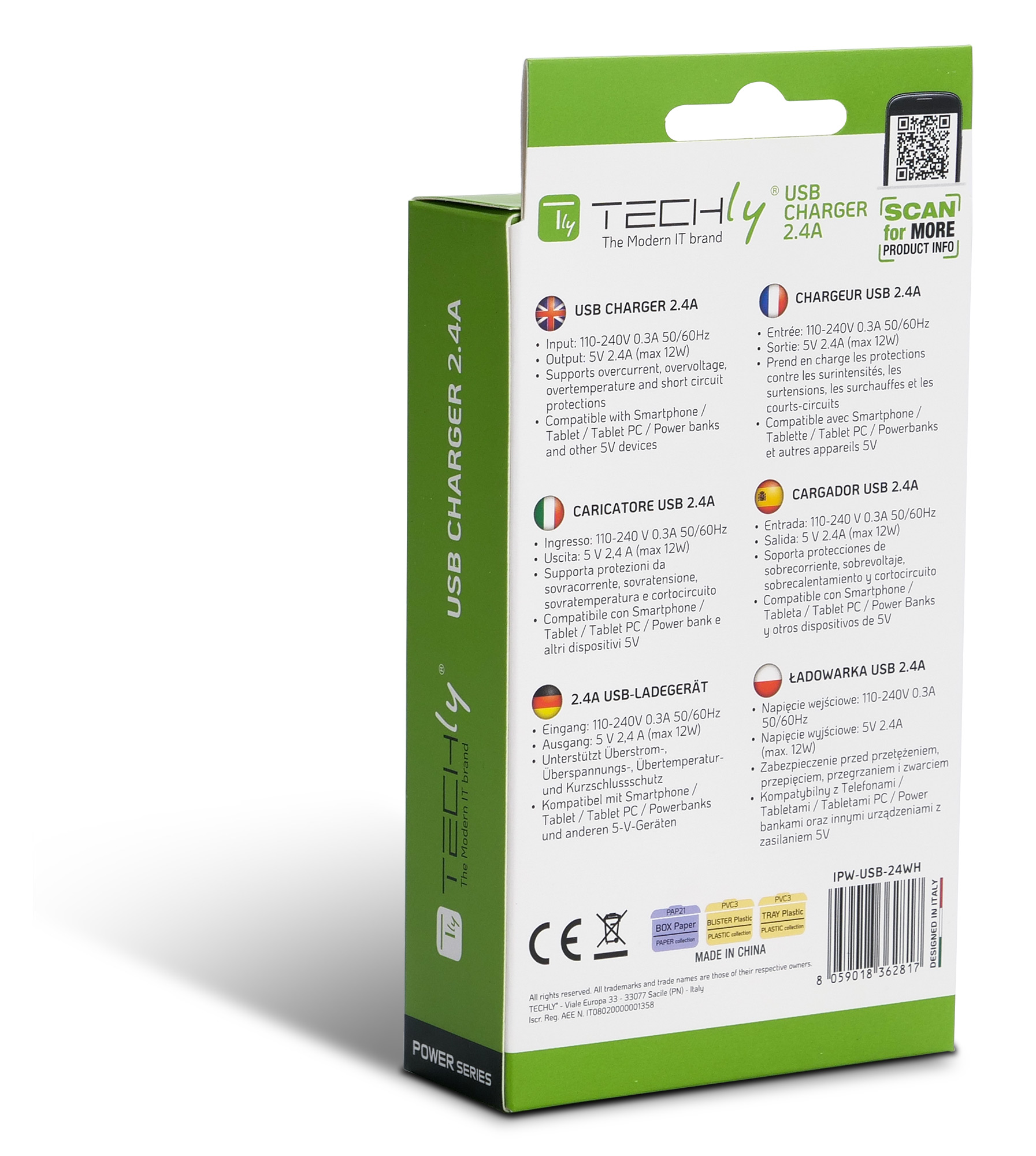 Caricatore Alimentatore USB-A da Muro 5V 2.4A per Smartphone o Tablet - immagine 10