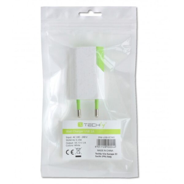 Caricatore USB 1A Compatto Spina Europea Bianco/Verde - immagine 2