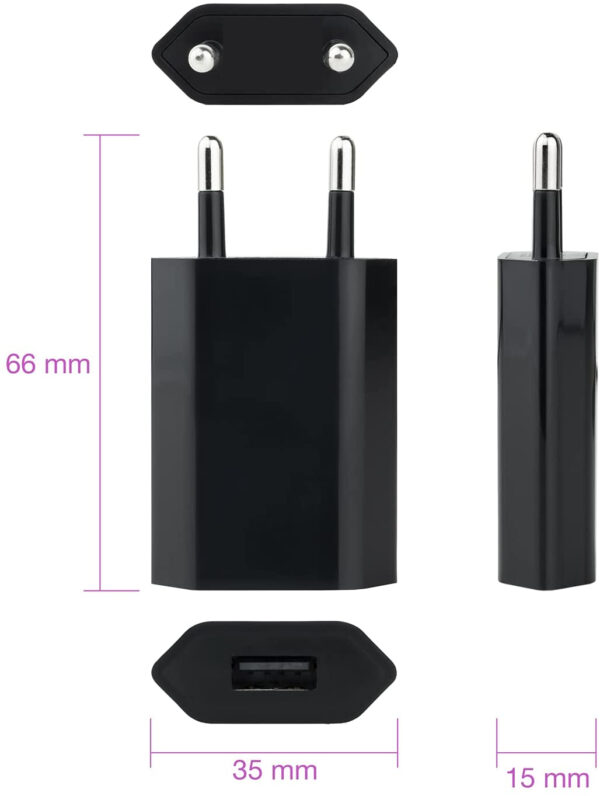 Caricatore USB 1A Compatto Spina Europea Nero - immagine 3