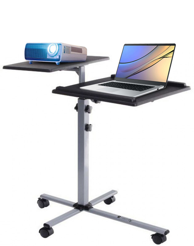 Carrello per Proiettore e Notebook a Due Ripiani Regolabile in Altezza