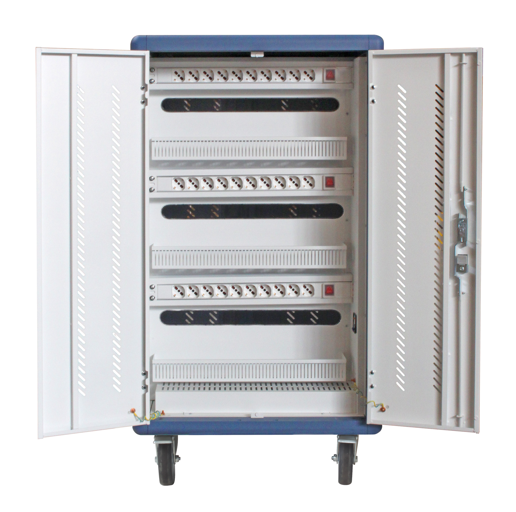 Carrello Stazione di Ricarica USB Ventilato per 30 Notebook/Tablet/Smartphone Bianco/Blu - immagine 6