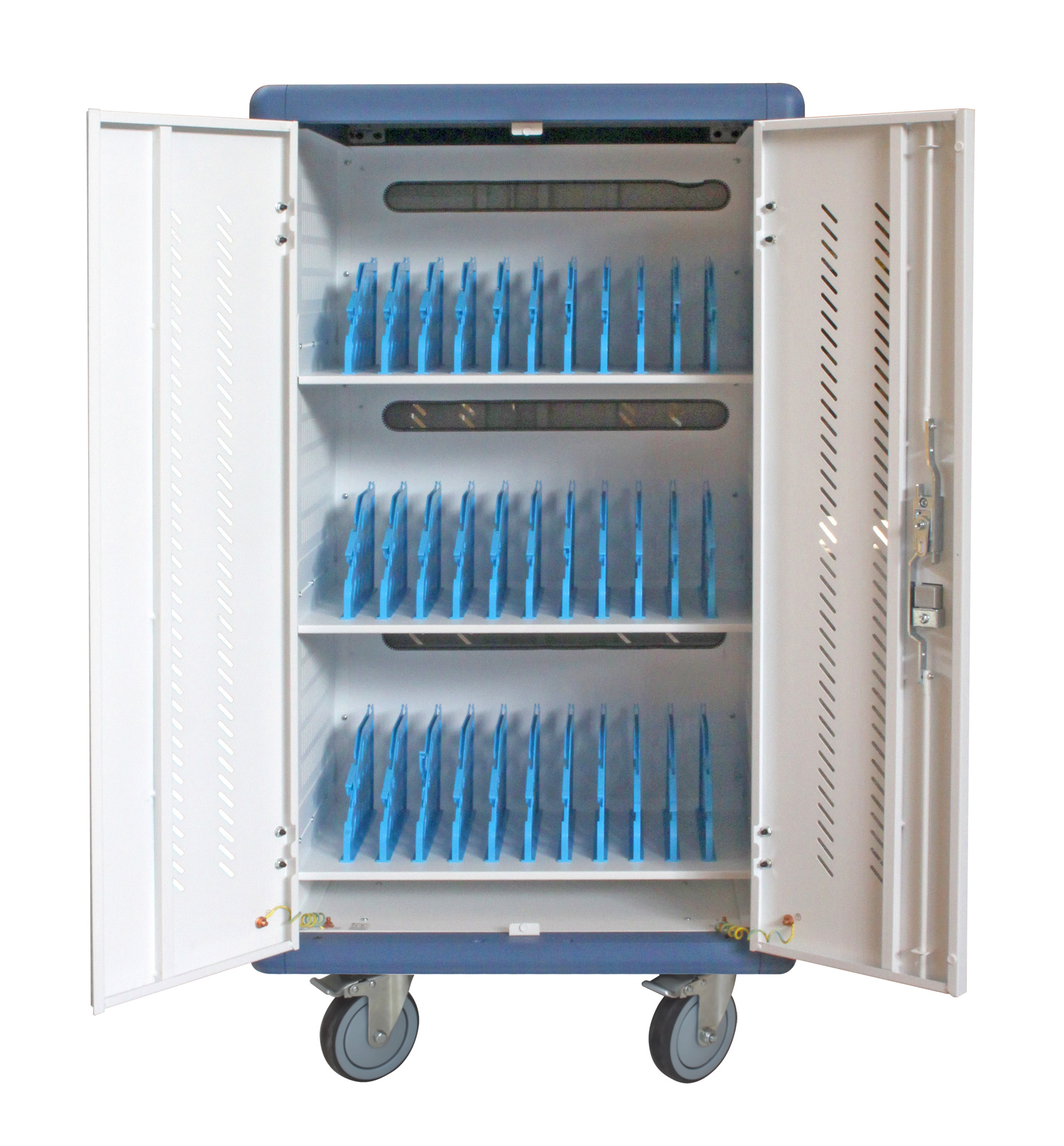 Carrello Stazione di Ricarica Ventilato 30 Notebook o Smartphone Bianco/Blu