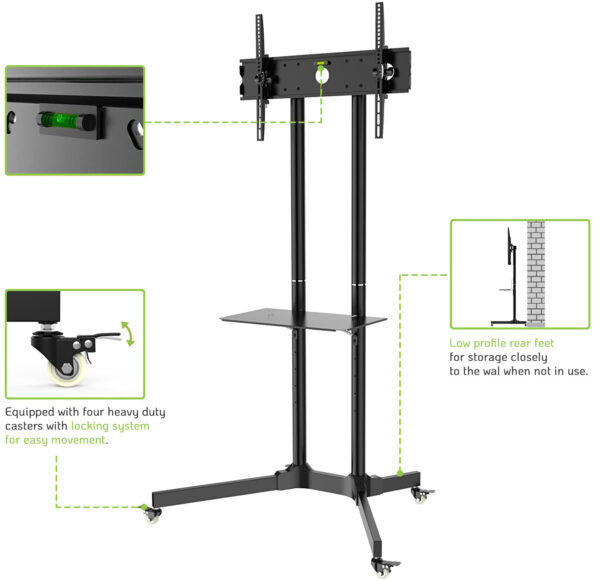 Carrello Supporto Pavimento Porta TV LCD/LED/Plasma 30''-65'' Mensola - immagine 9