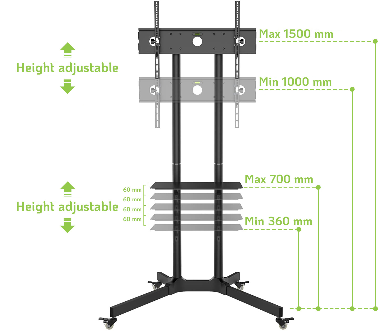Carrello Supporto Pavimento Porta TV LCD/LED/Plasma 30''-65'' Mensola - immagine 8