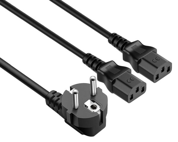 Cavo alimentazione Schuko 10A a sdoppiato con 2 C13, 1,8 mt nero - immagine 3