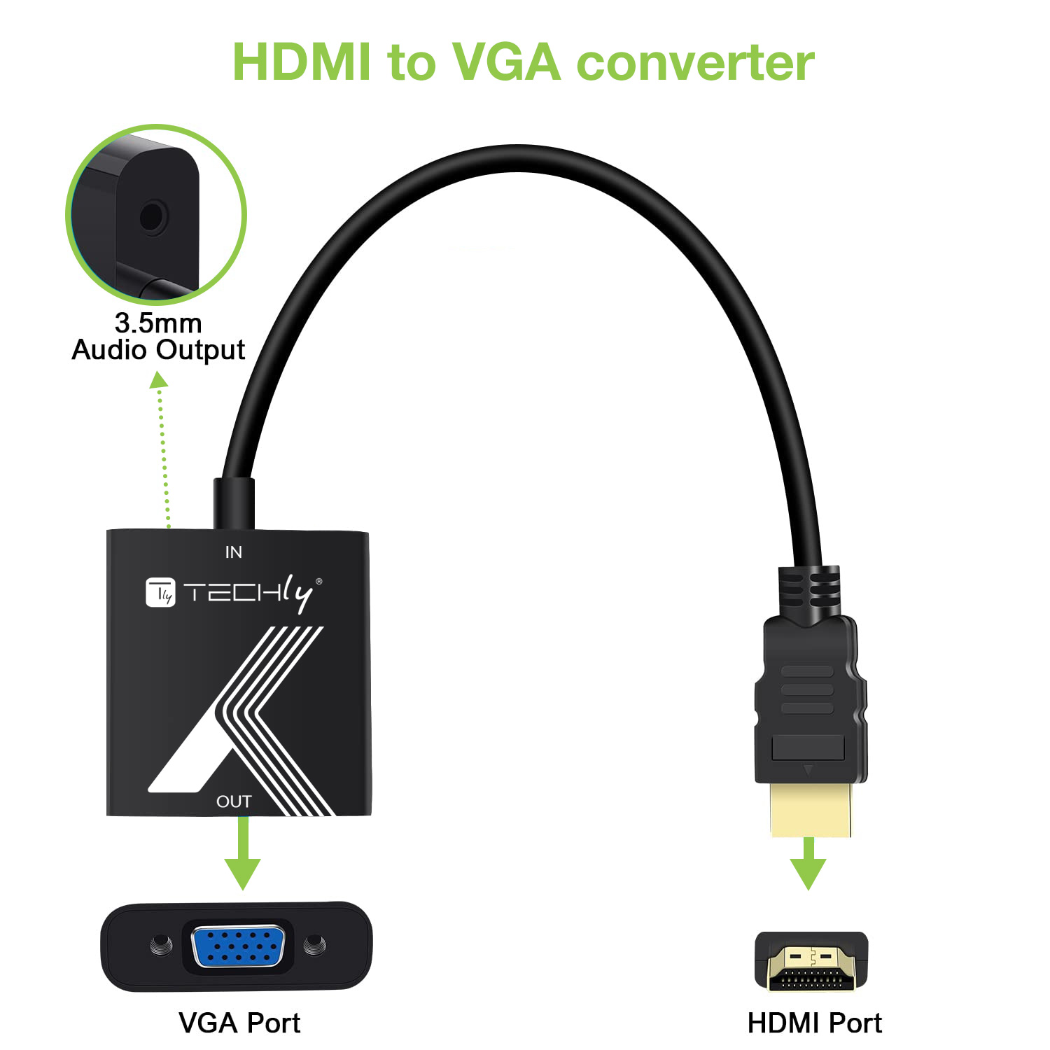 Cavo Convertitore Adattatore da HDMI™ a VGA 1920x1200 a 60Hz con Audio 3.5'' - immagine 4