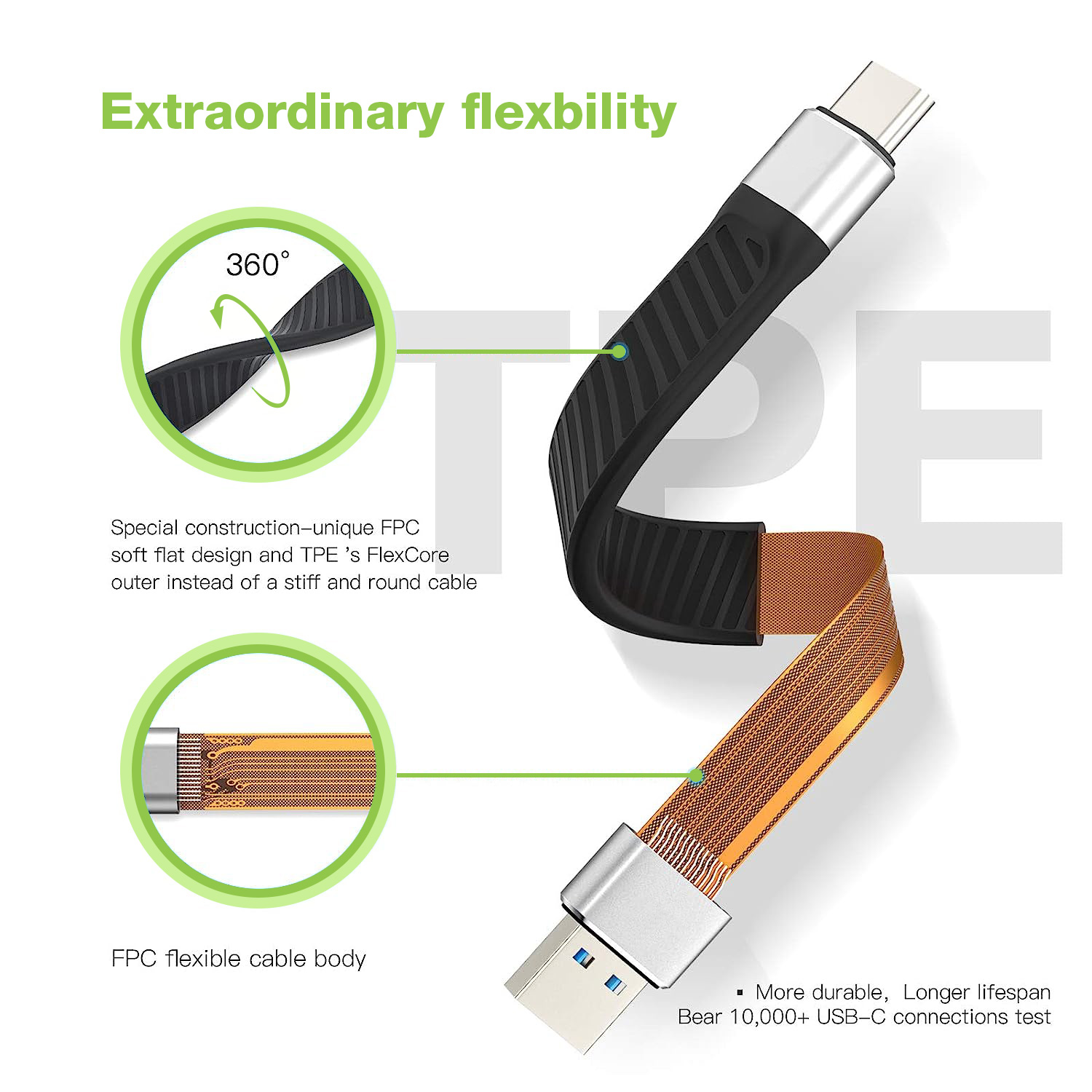 Cavo Corto Piatto USB-C™ Maschio a USB-A Maschio Ricarica Rapida FPC 12 cm - immagine 9